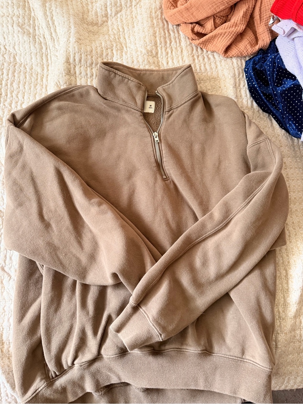 Men's Abercrombie & Fitch Quarter-Zip Pullover Sweatshirt in Light Brown